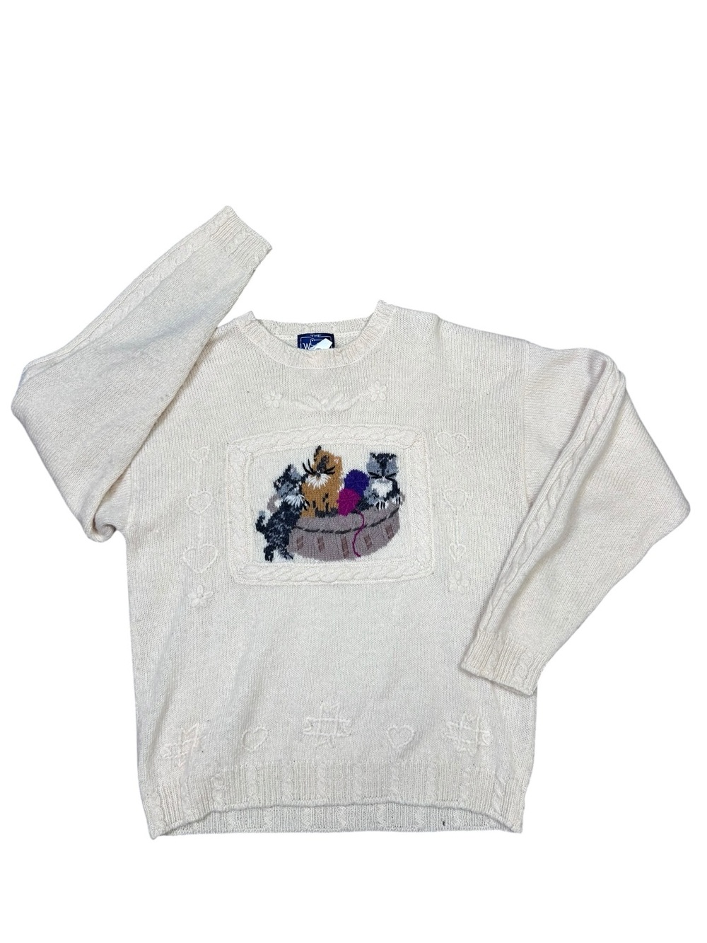 Woolrich Vintage kitten wool sweater size XL Cottagecore grandma 80s 90s cat